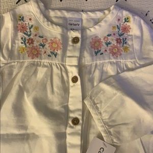 Baby girl white Blouse with floral stitching